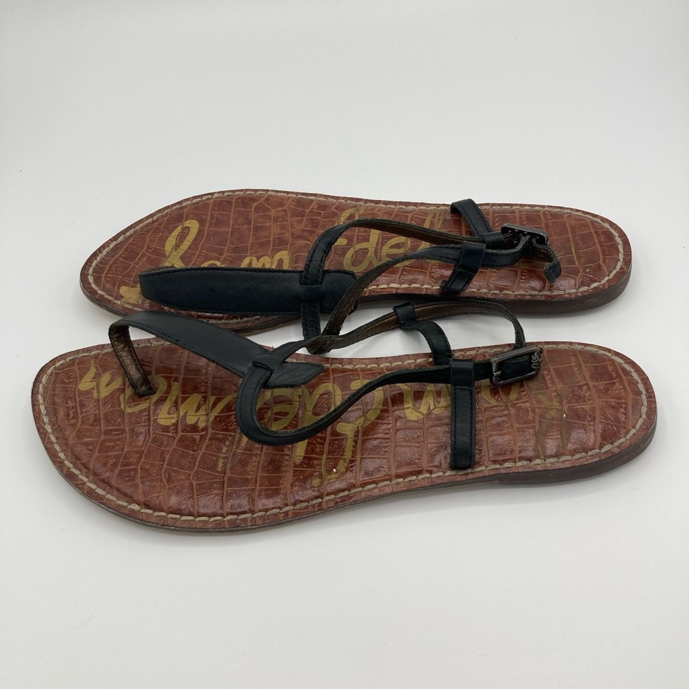 Sam Edelman Women's Black Gigi Flat Crocodile Buckle Leather Sandals 8 - Picture 3 of 6